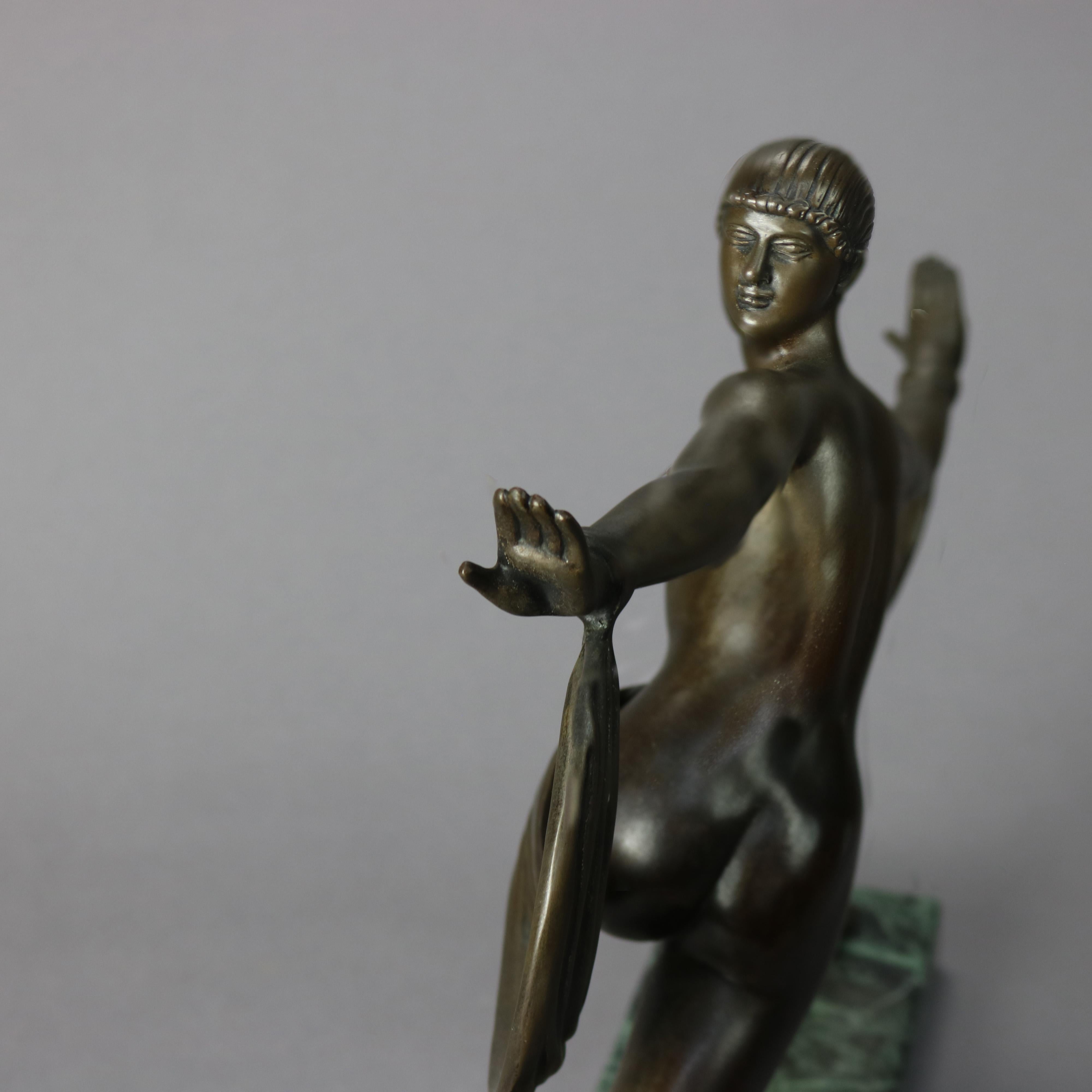 Antique French Art Deco Sculpture Statue of a Woman On Marble Plinth, 20th C. For Sale 5