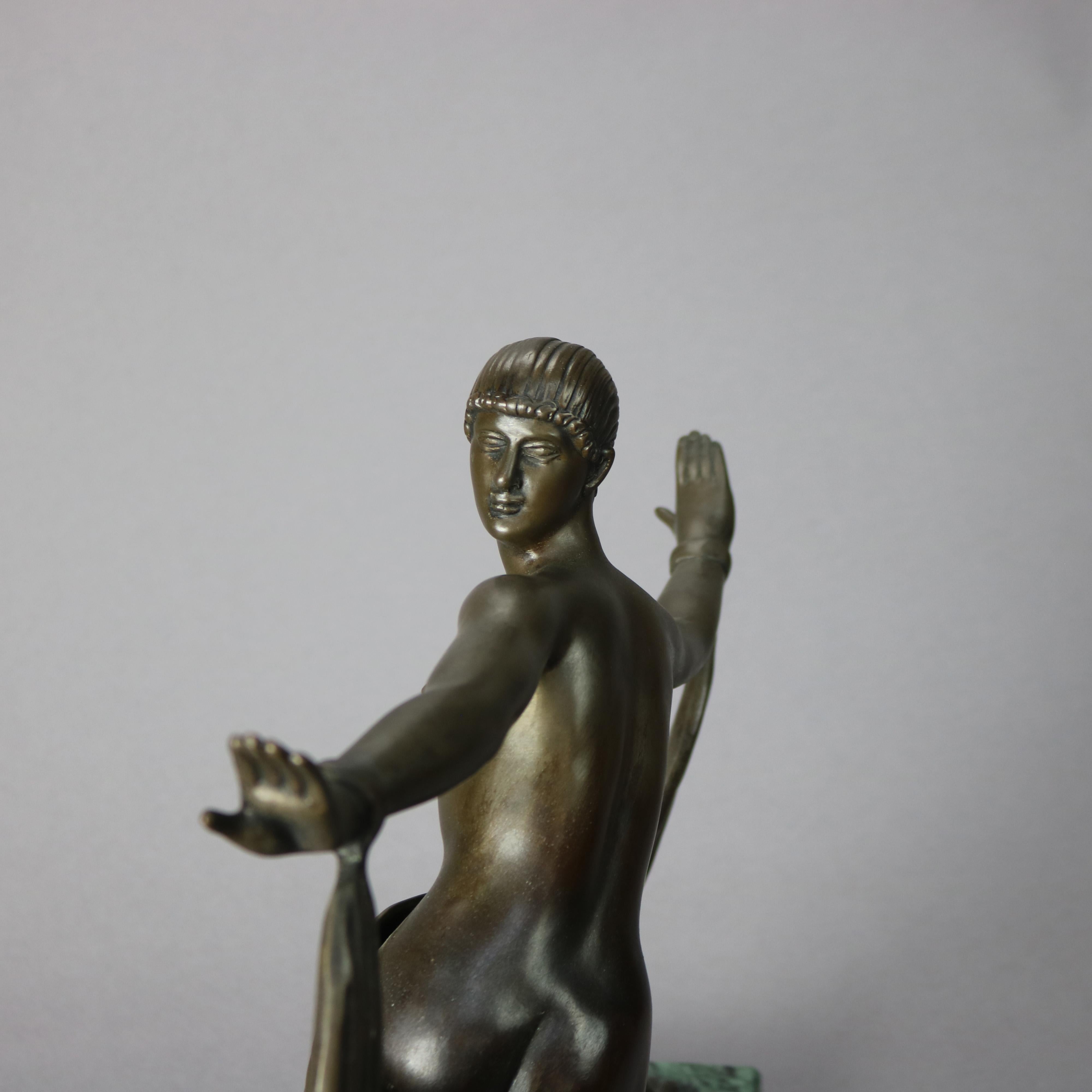 Antique French Art Deco Sculpture Statue of a Woman On Marble Plinth, 20th C. For Sale 6