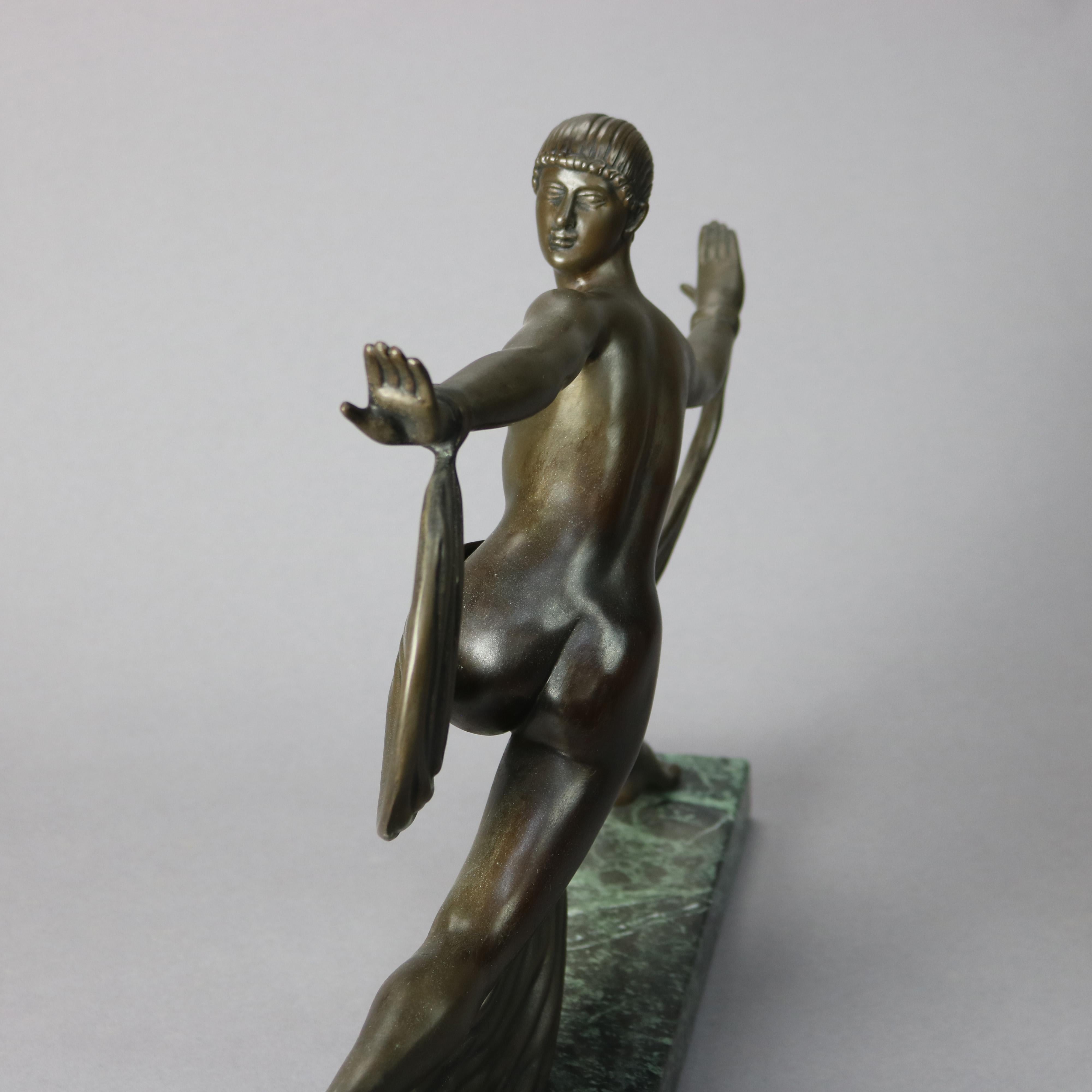 Antique French Art Deco Sculpture Statue of a Woman On Marble Plinth, 20th C. For Sale 7
