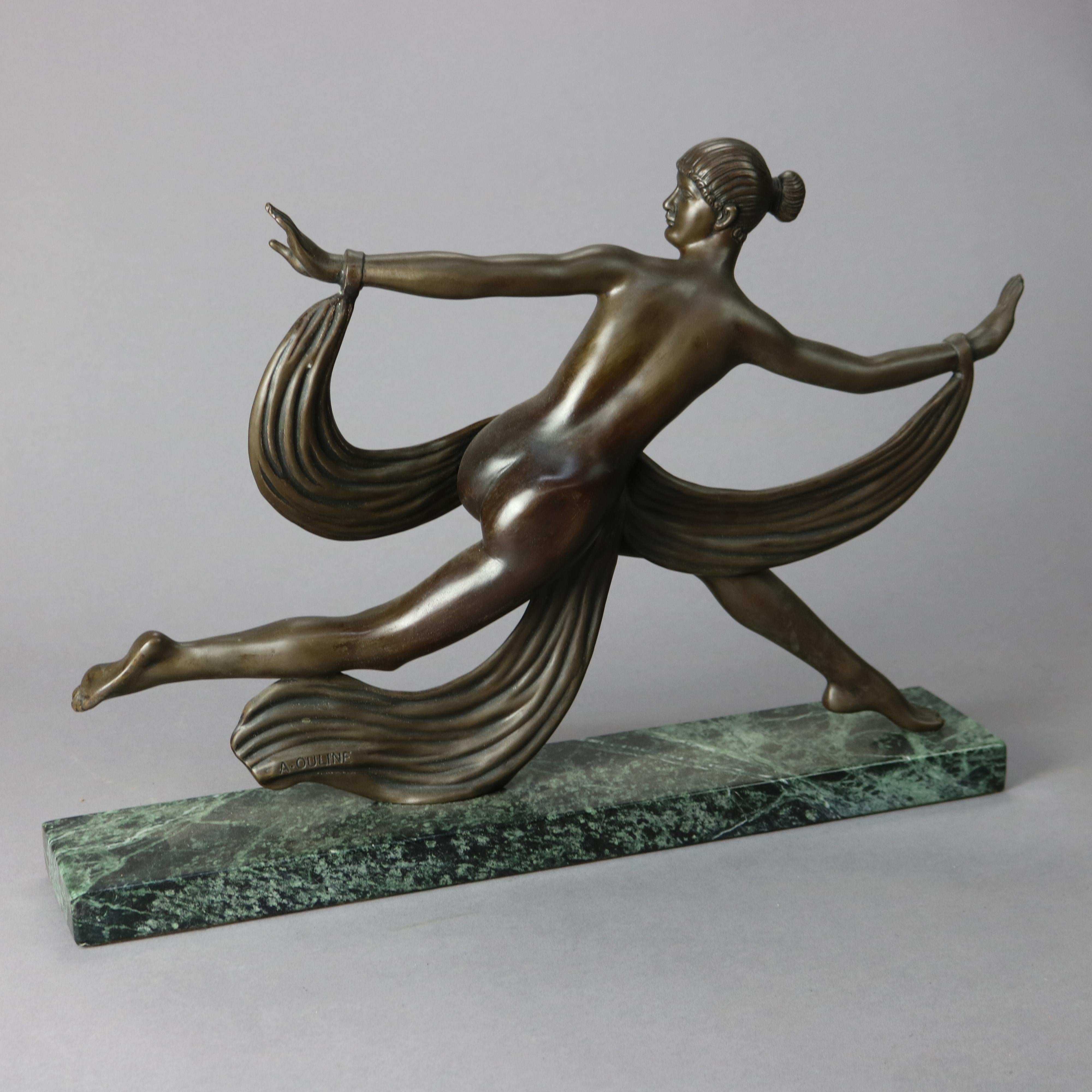 Antique French Art Deco Sculpture Statue of a Woman On Marble Plinth, 20th C. For Sale 9