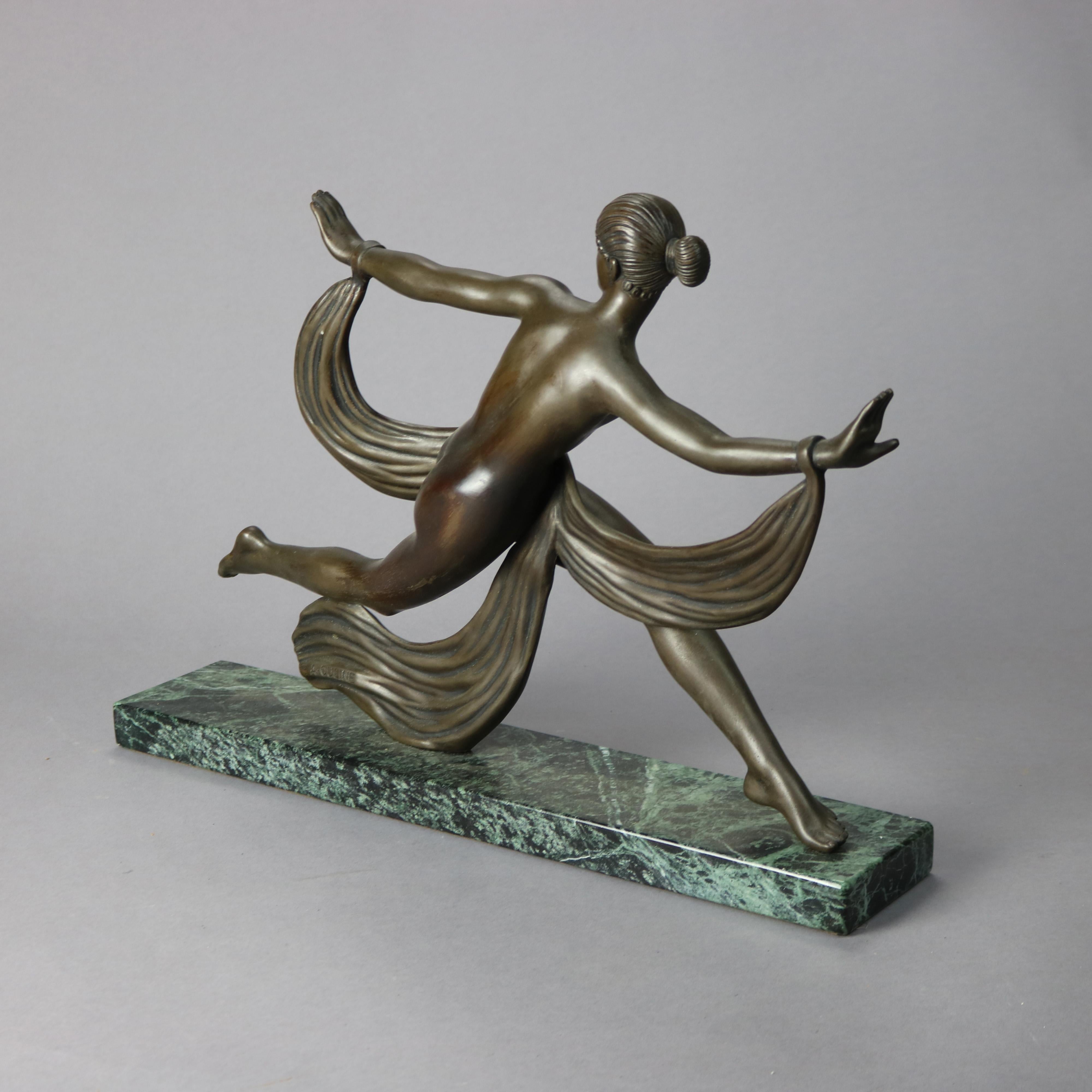 Antique French Art Deco Sculpture Statue of a Woman On Marble Plinth, 20th C. For Sale 10