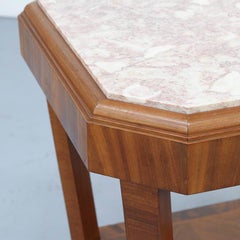Antique French Art Deco Side or Console Table with Pink Marble Top