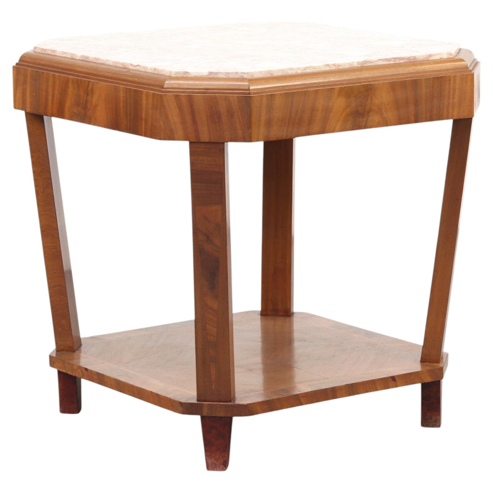 Antique French Art Deco Side or Console Table with Pink Marble Top