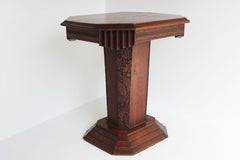 Antique French Art Deco Side Table 1920 Coffee Table Solid Oak Carved Geometric