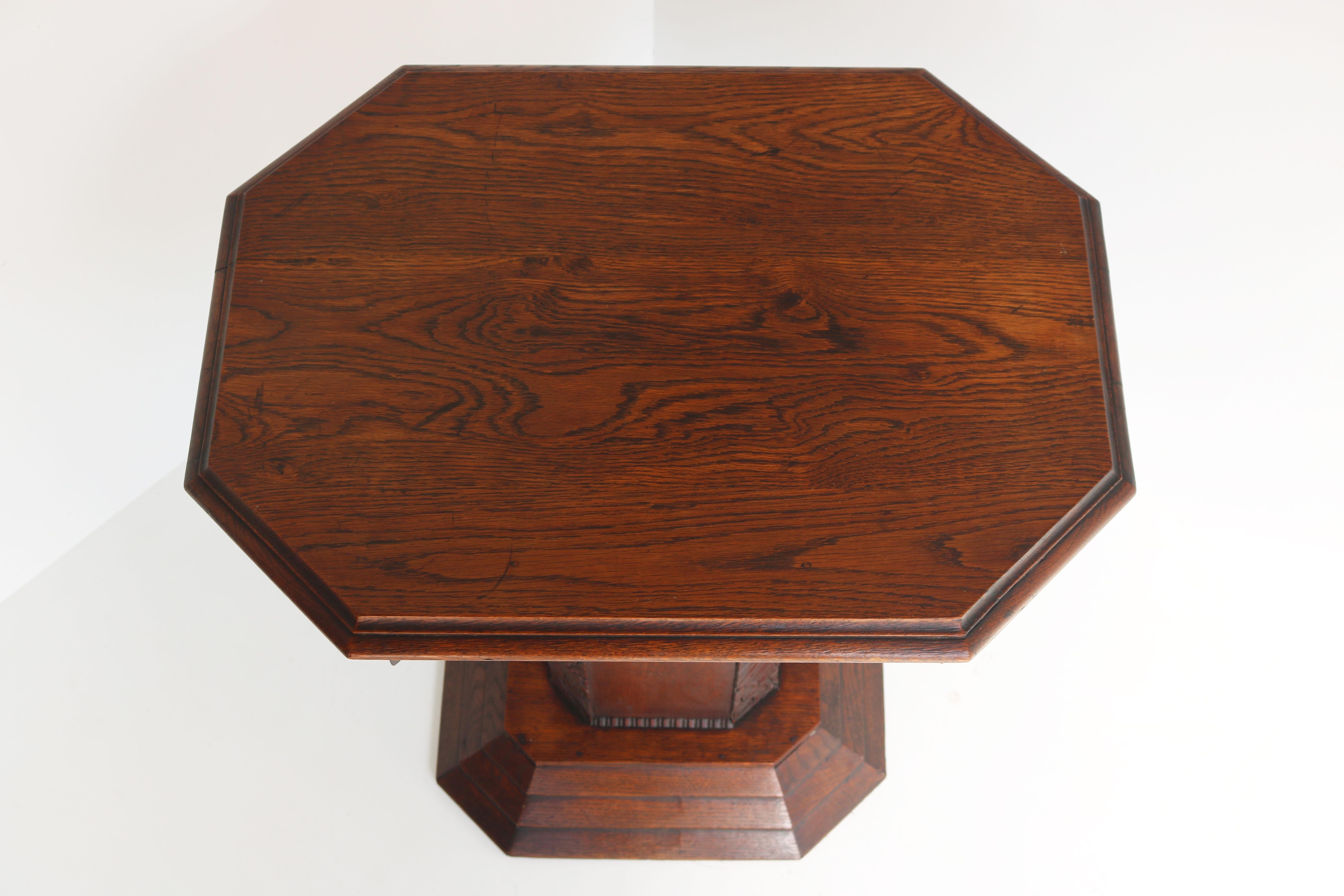 Early 20th Century Antique French Art Deco Side Table 1920 Coffee Table Solid Oak Carved Geometric
