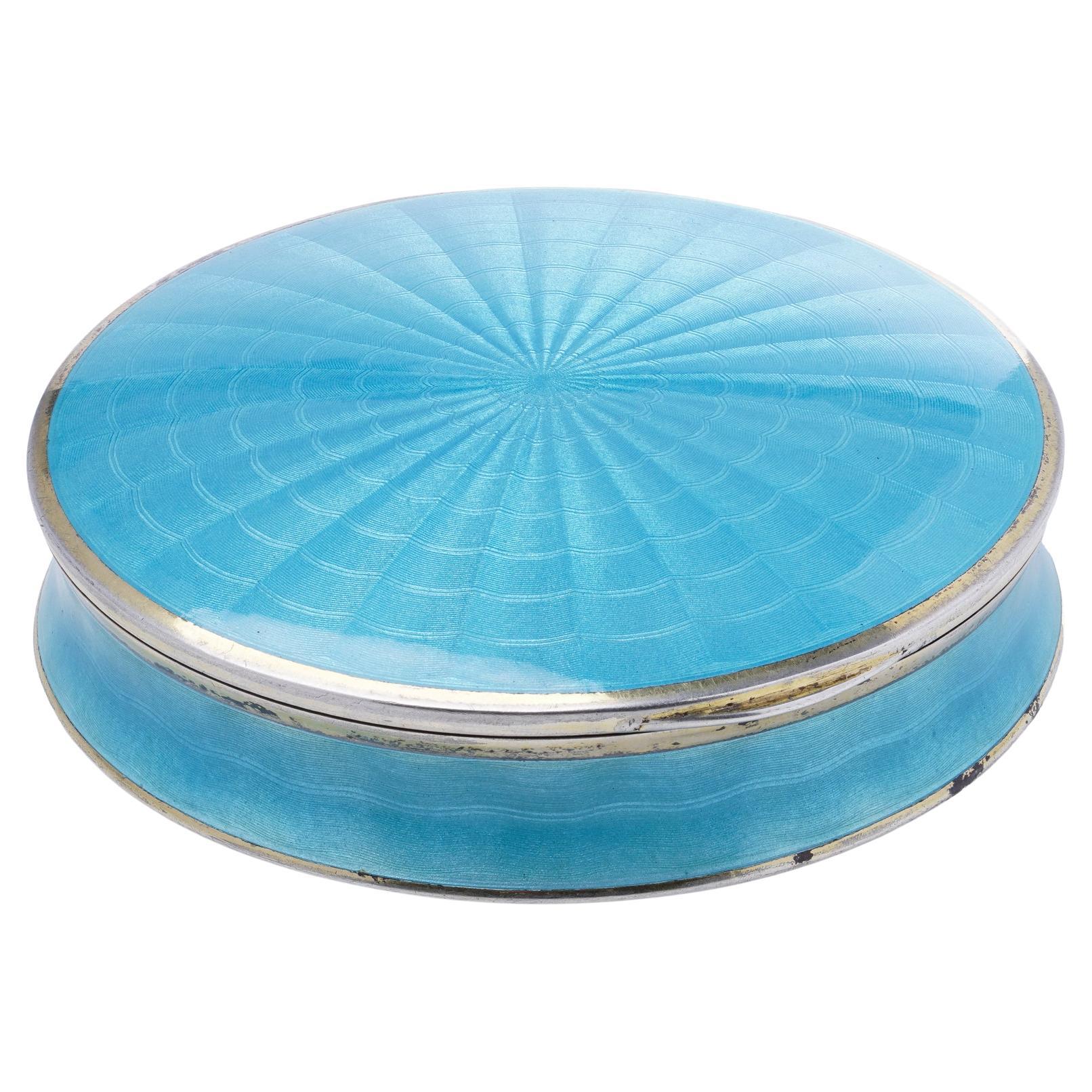 Antique French Art Decó Caja de plata y esmalte guilloché