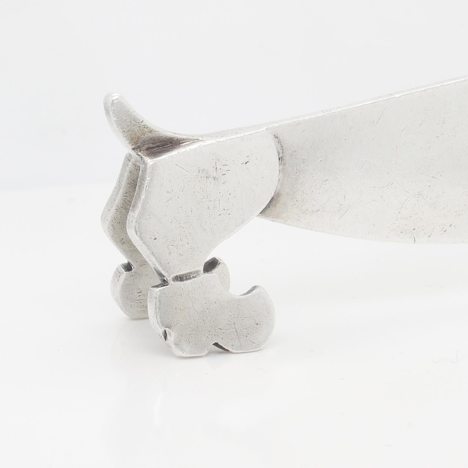 Antique French Art Deco Silver Figural Dog Knife Rest by Louis Mathey For Sale 6