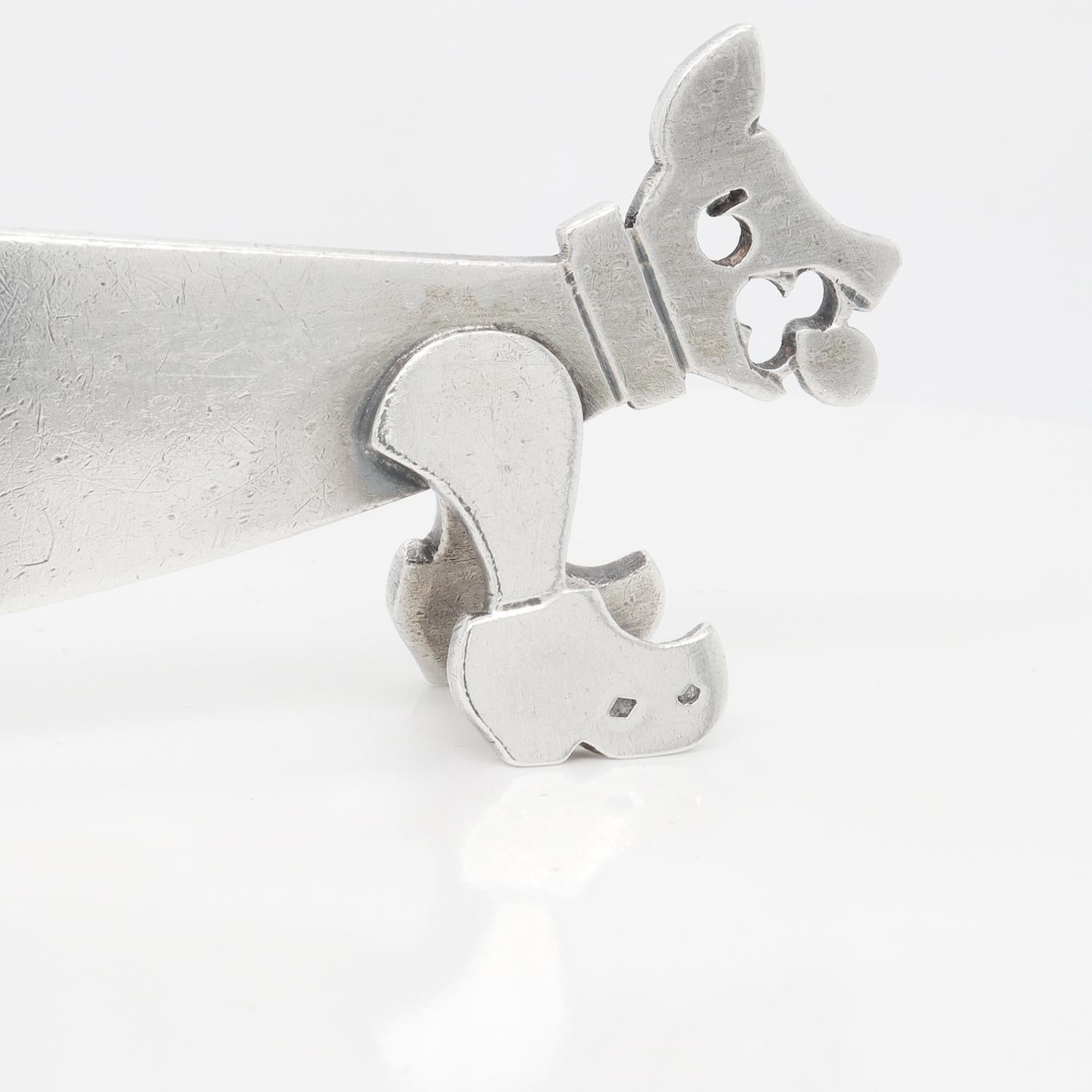 Antique French Art Deco Silver Figural Dog Knife Rest by Louis Mathey For Sale 7