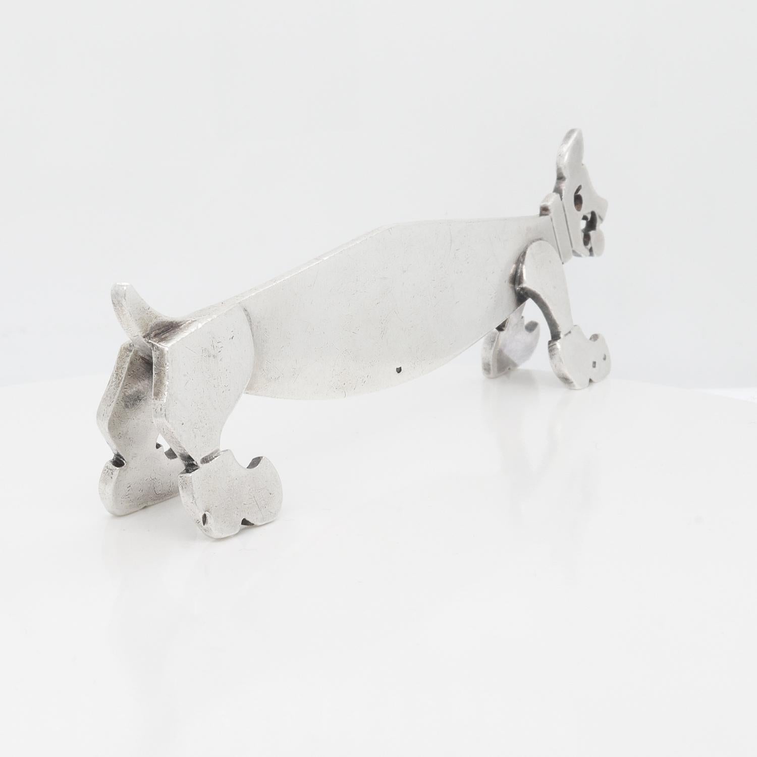 20th Century Antique French Art Deco Silver Figural Dog Knife Rest by Louis Mathey For Sale