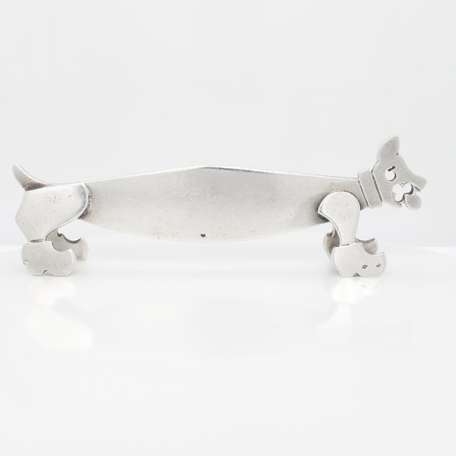 Antique French Art Deco Silver Figural Dog Knife Rest by Louis Mathey For Sale 1