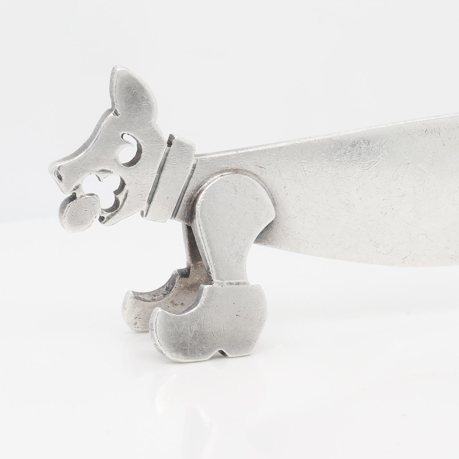 Antique French Art Deco Silver Figural Dog Knife Rest by Louis Mathey For Sale 4
