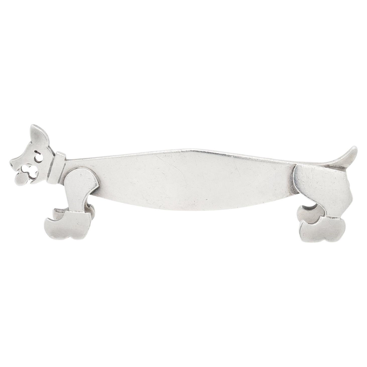 Antique French Art Deco Silver Figural Dog Knife Rest by Louis Mathey For Sale