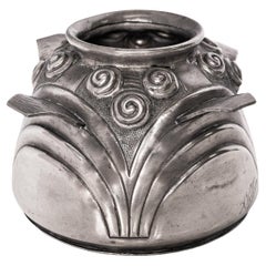 Antique French Art Deco Silver Plated Engraved Vase Signed Andre Villien 1920