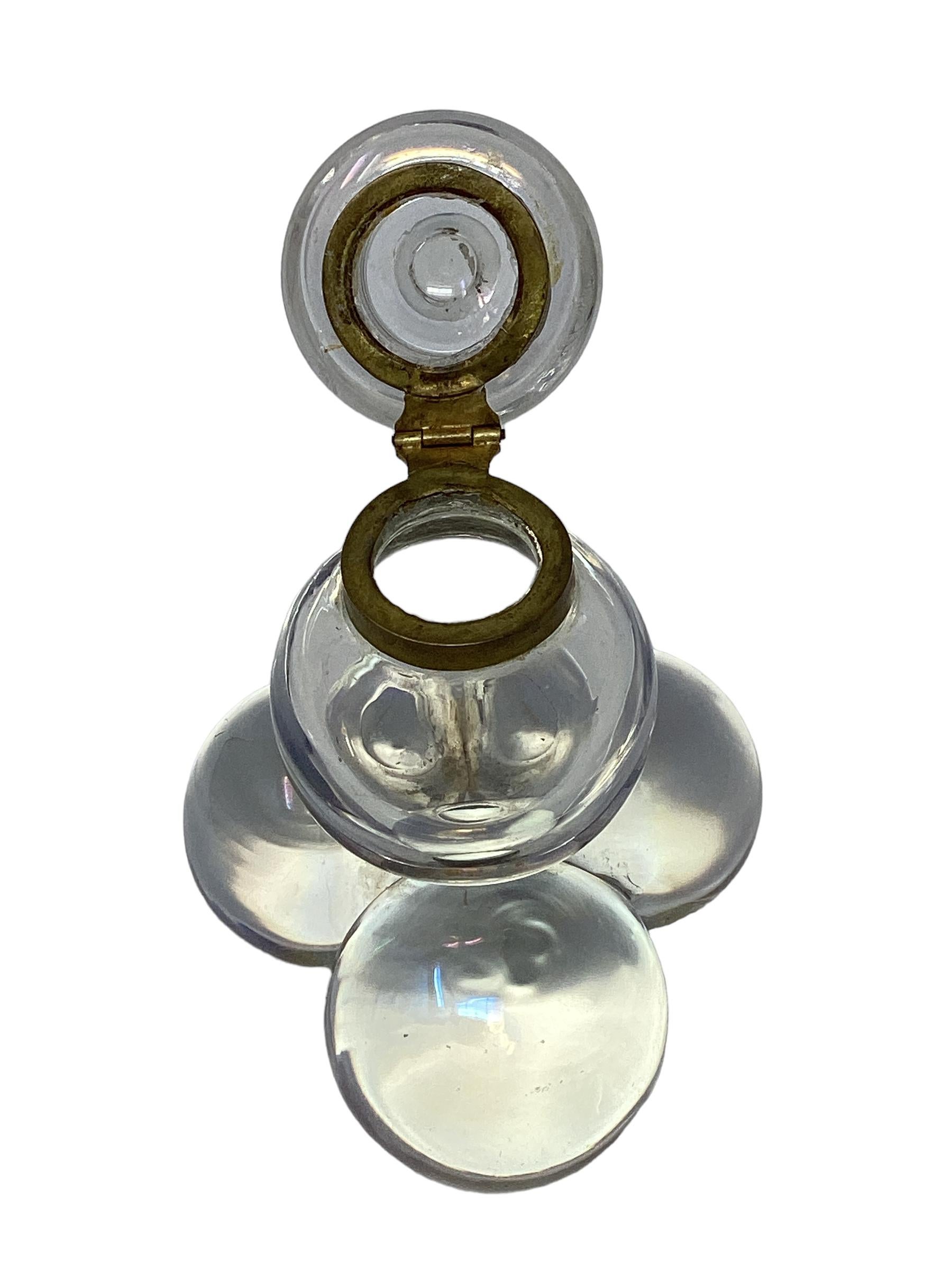 Antiguo Tintero Francés Art Decó de Bolas de Cristal Apiladas principios del siglo XX