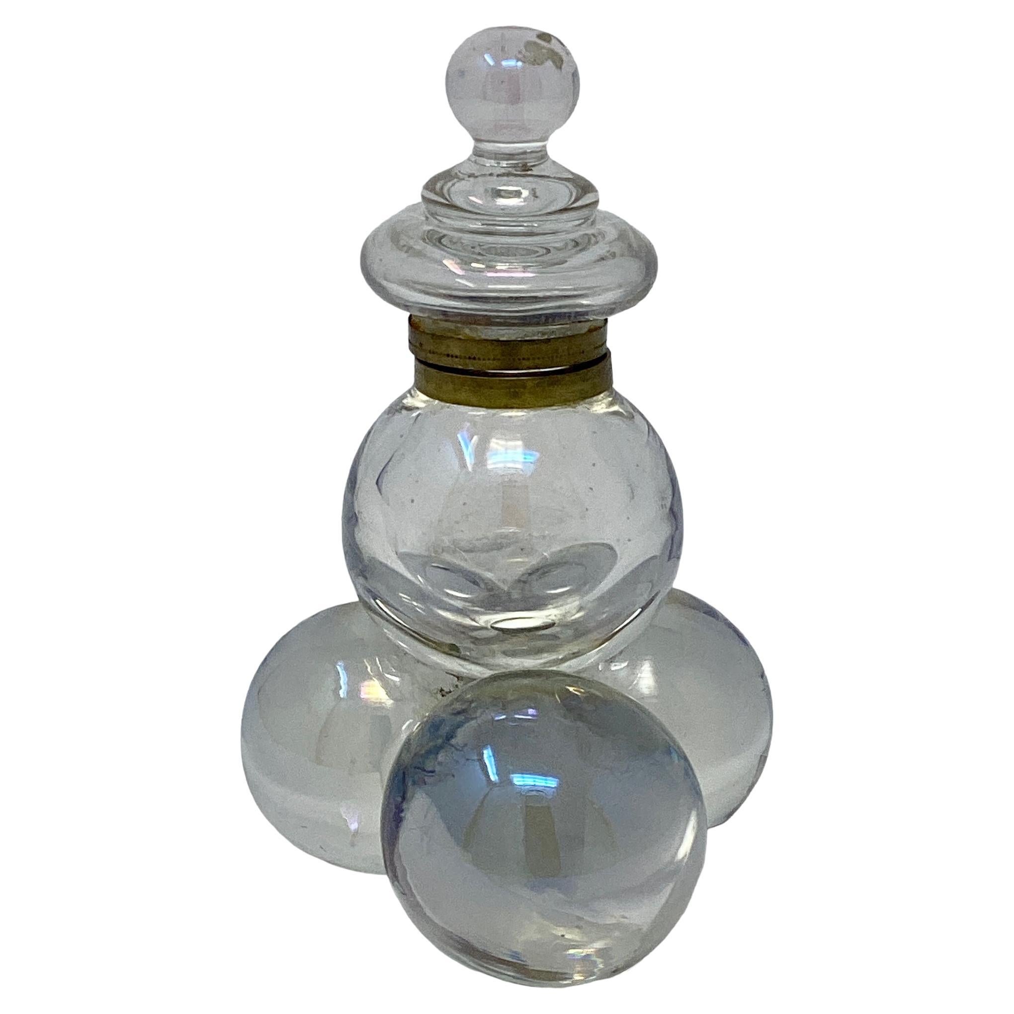 Antiguo Tintero Francés Art Decó de Bolas de Cristal Apiladas