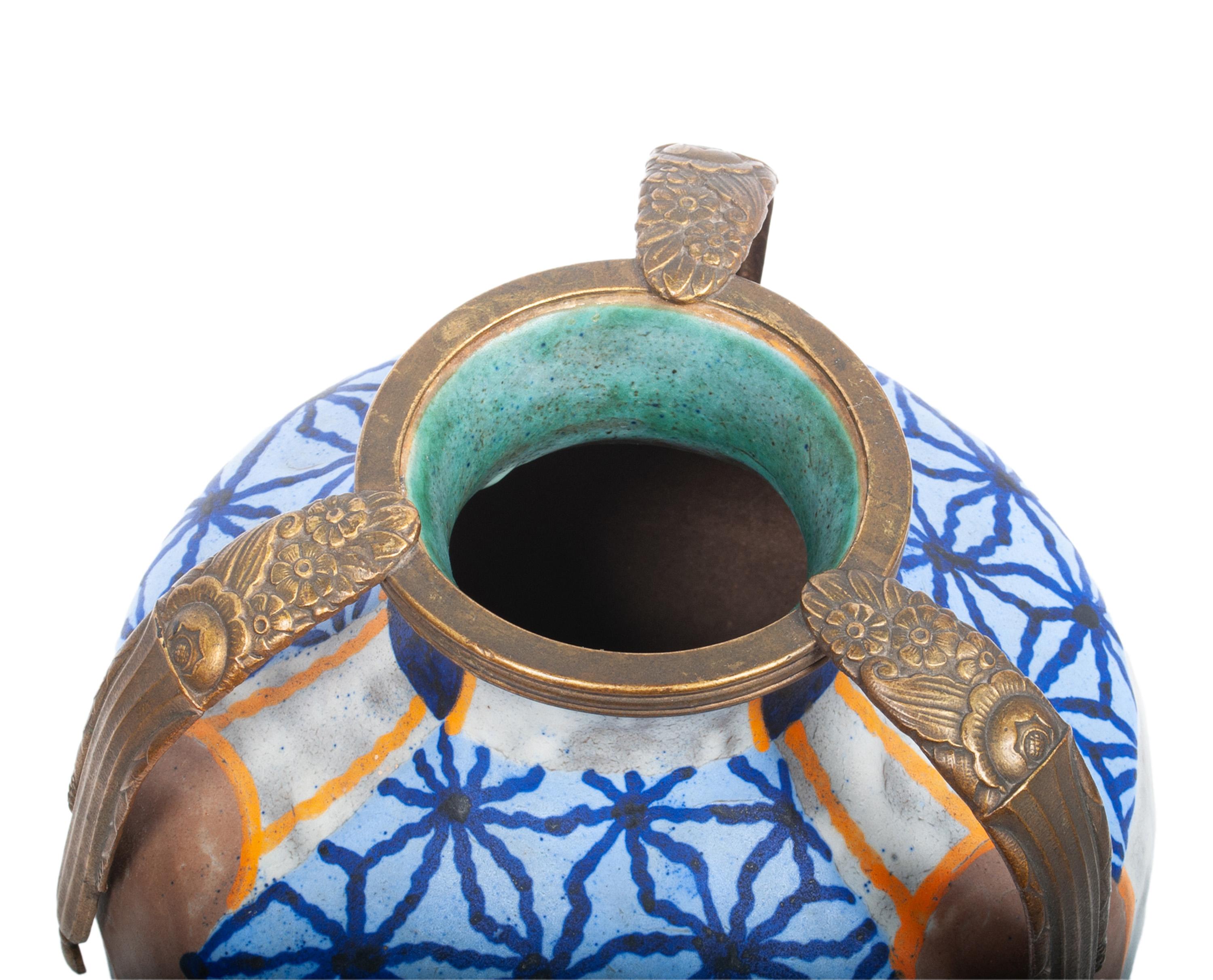 Antique French Art Deco Stoneware Pottery & Gilt Bronze Vase André Villien 1925 9