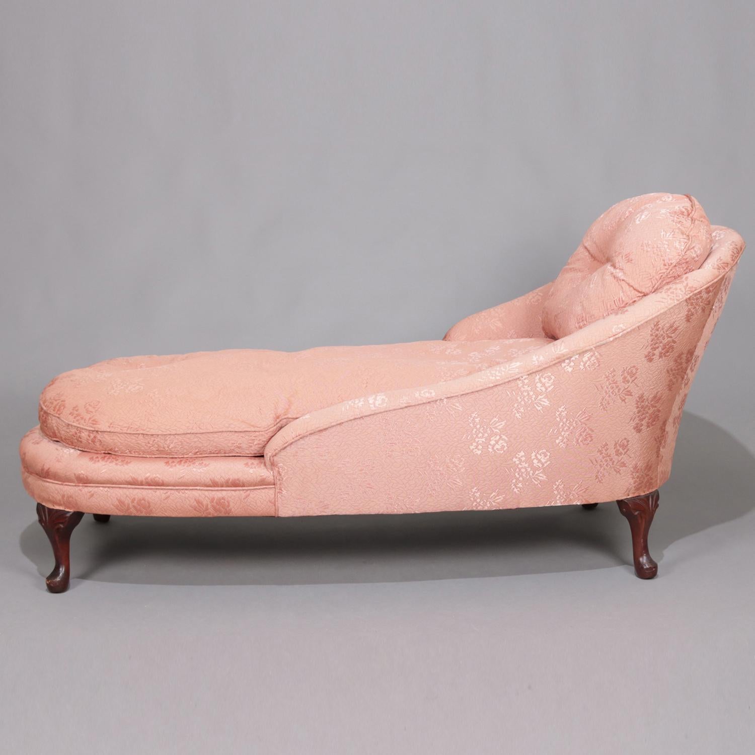 Carved Antique French Art Deco Style Upholstered Mahogany Recamier, circa 1920