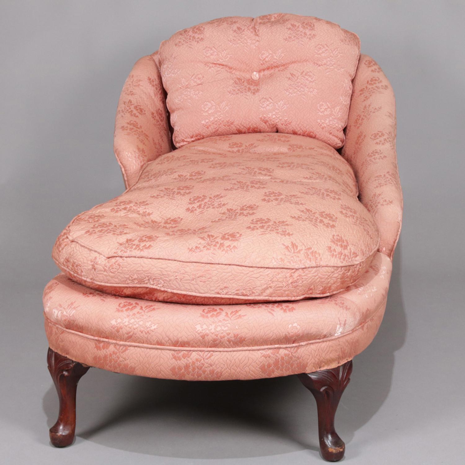 20th Century Antique French Art Deco Style Upholstered Mahogany Recamier, circa 1920