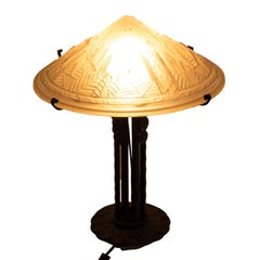 Antique French Art Deco Table Lamp Muller Frères Glass Iron Luneville