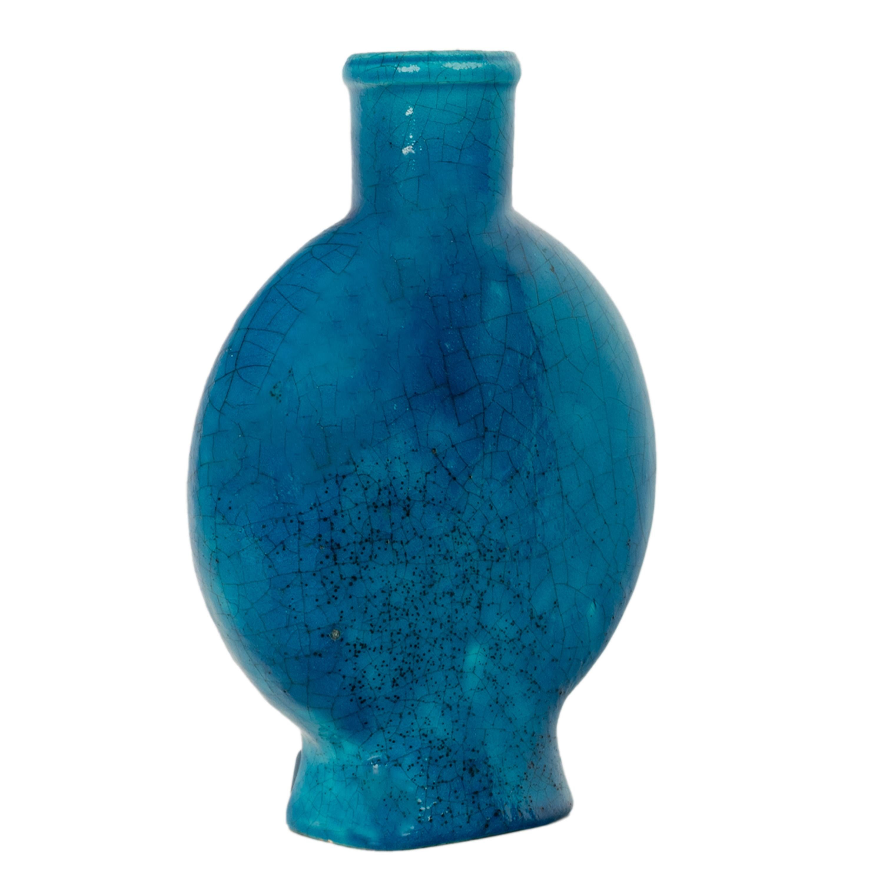 Antique French Art Deco Jarrón de cerámica azul turquesa Edmond Lachenal Firmado 1930 Art Decó en venta