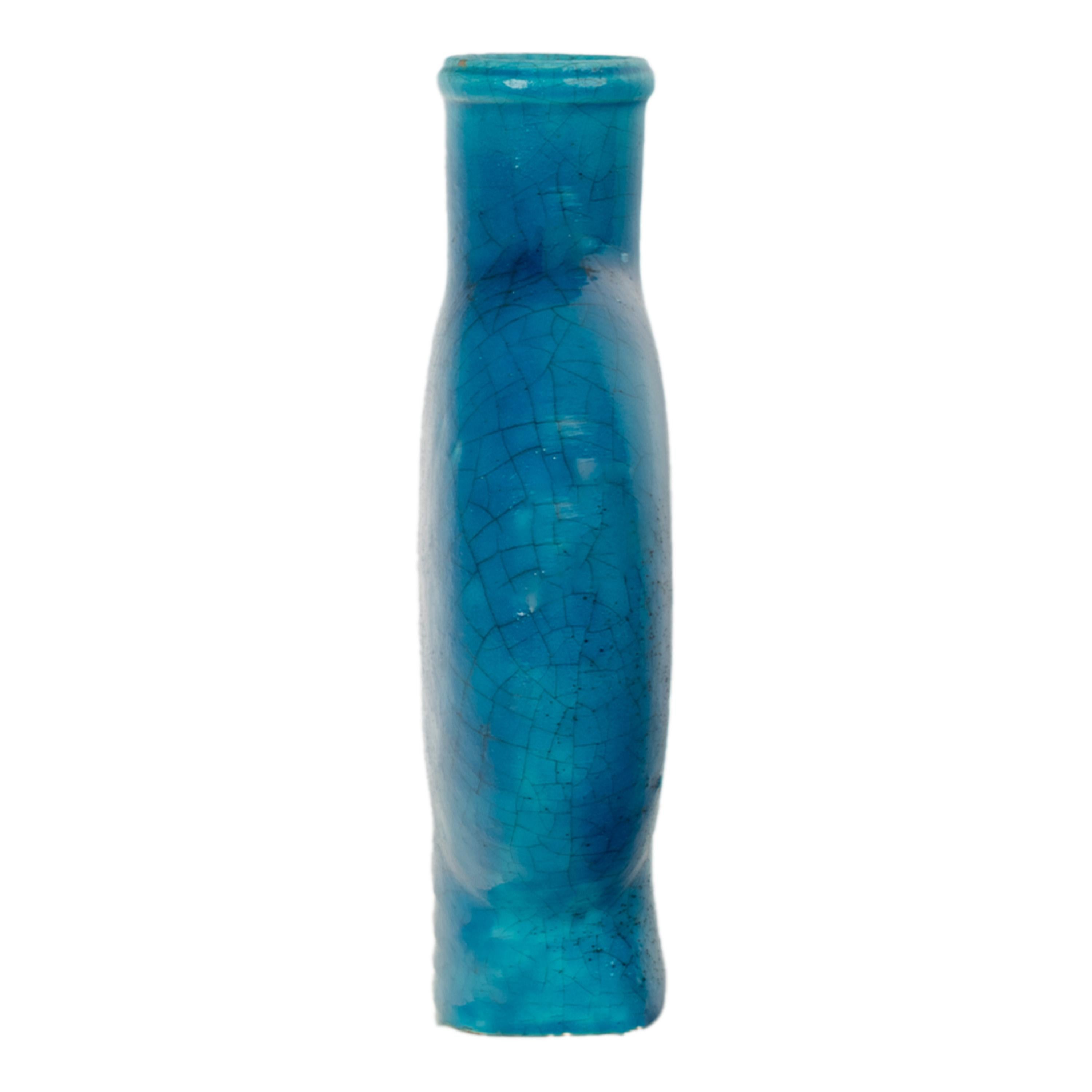 Vernissé Ancien vase de poterie Art déco français bleu turquoise signé Edmond Lachenal, 1930 en vente