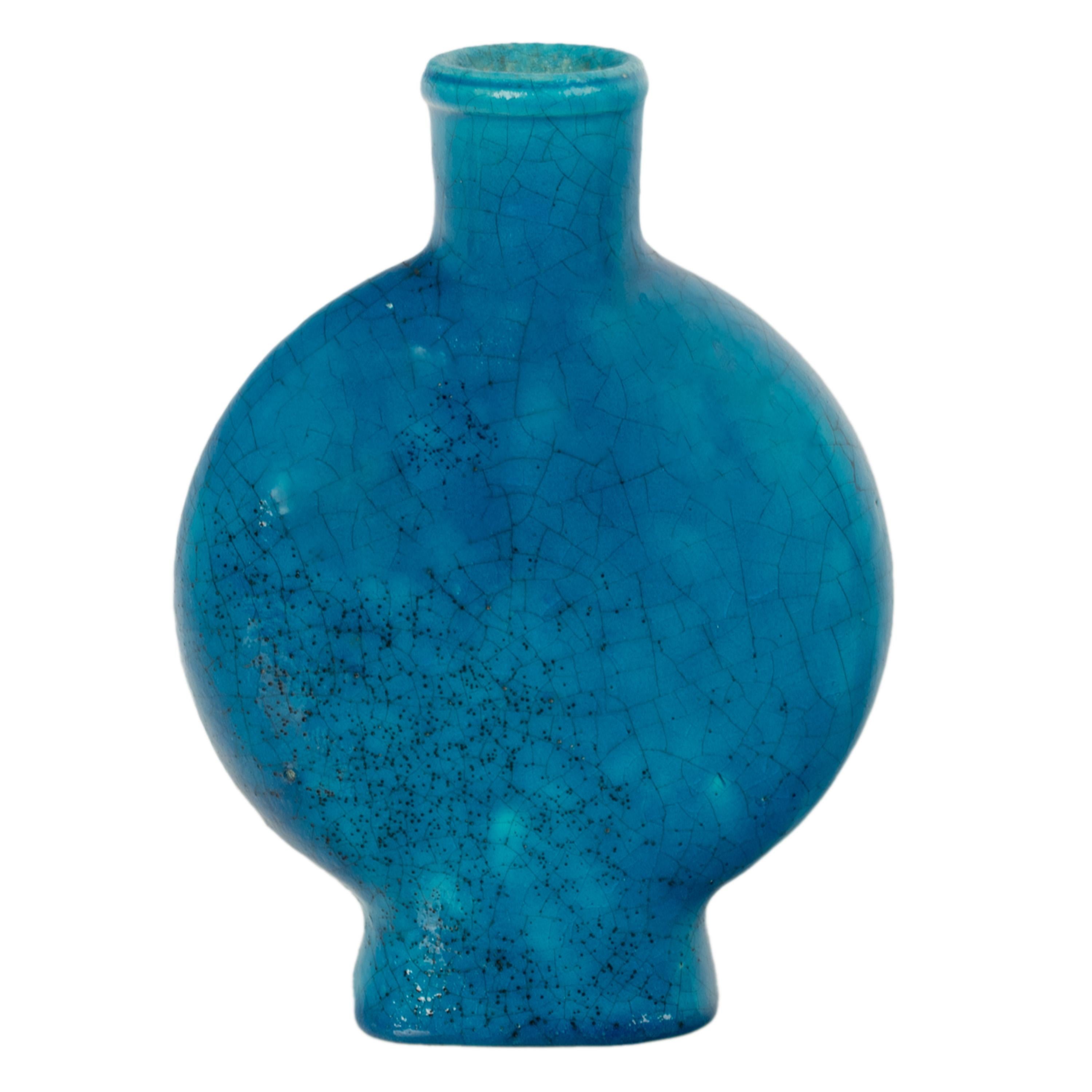 Antique French Art Deco Jarrón de cerámica azul turquesa Edmond Lachenal Firmado 1930 en Bueno estado para la venta en Portland, OR