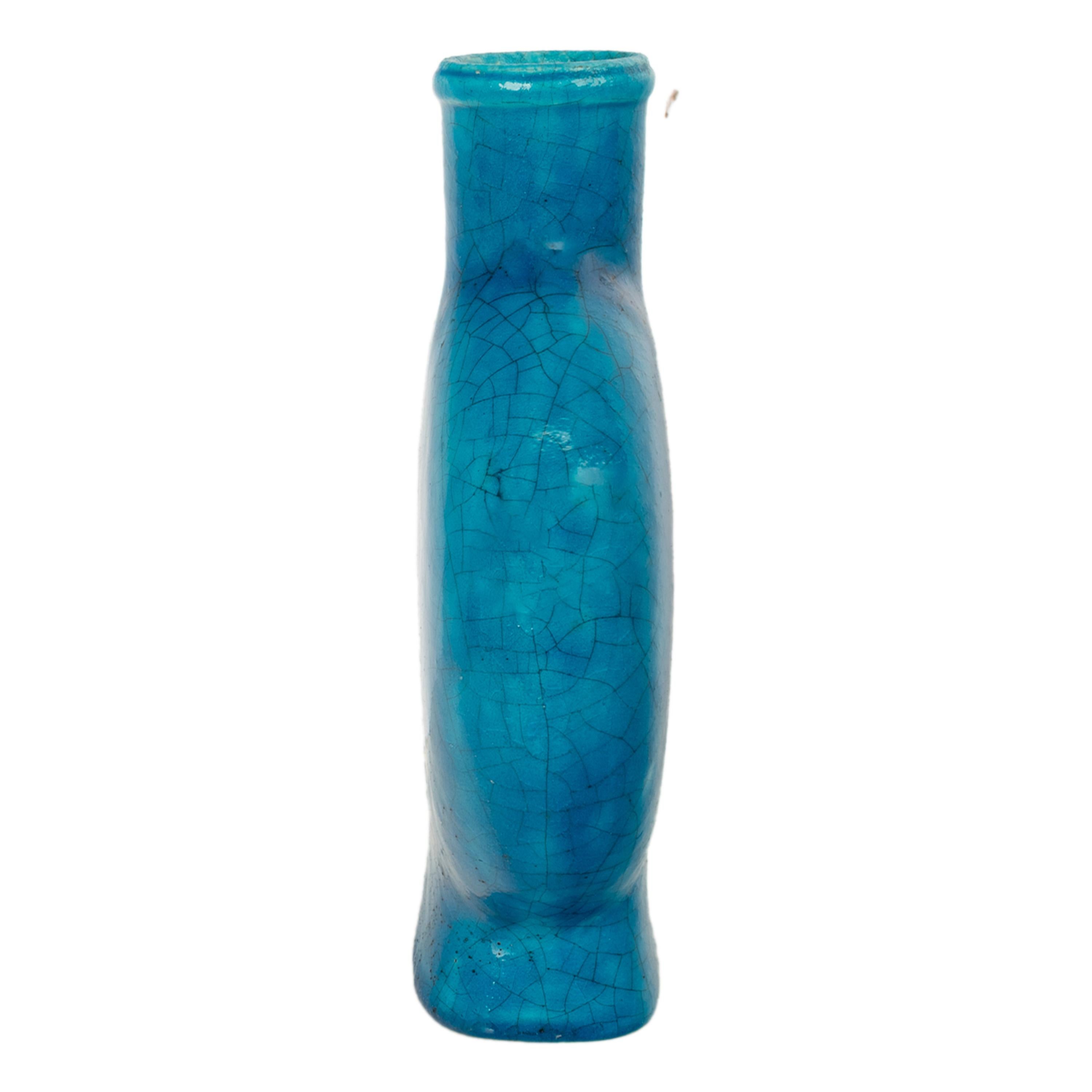 Ancien vase de poterie Art déco français bleu turquoise signé Edmond Lachenal, 1930 en vente 1