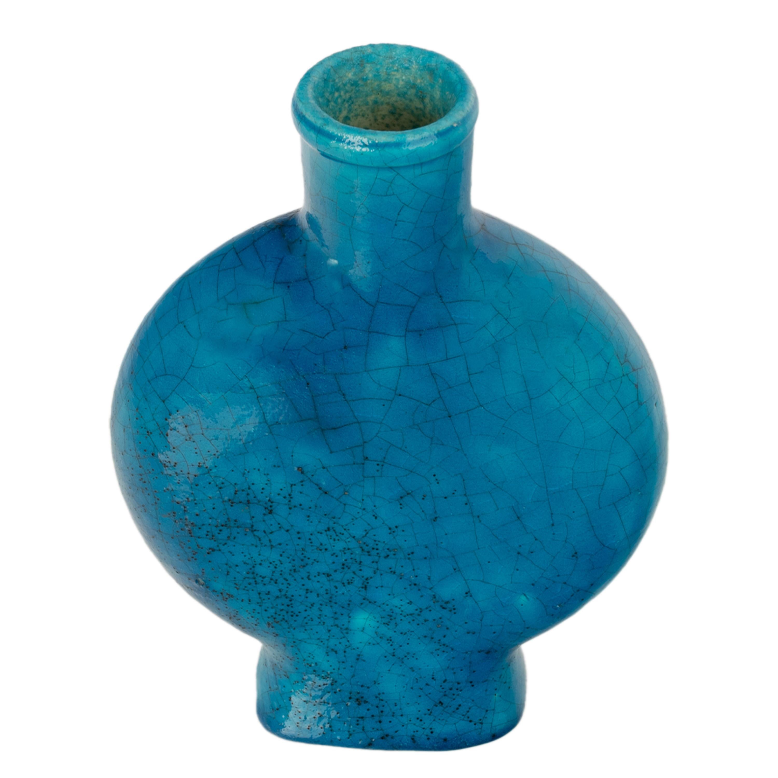 Ancien vase de poterie Art déco français bleu turquoise signé Edmond Lachenal, 1930 en vente 2