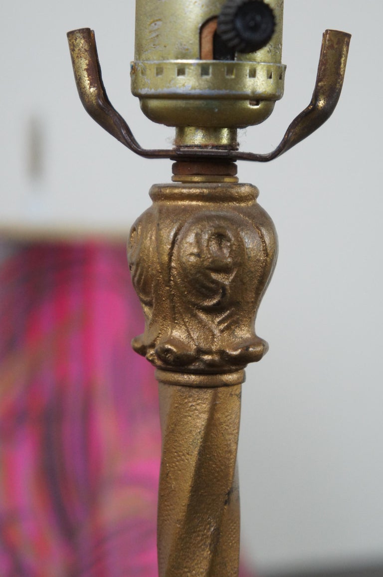 Antique French Art Deco Twisted Cast Iron Floor Lamp w Bronze Finish