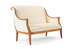 Antique French Art Deco Two-Seat Loveseat Sofa with Cream Upholstery, 1940s