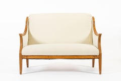 Antique French Art Deco Two-Seat Loveseat Sofa with Cream Upholstery, 1940s