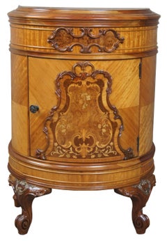 Antique French Art Deco Walnut Burled Demilune Side Table Console Nightstand