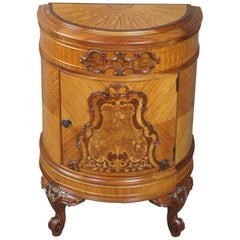 Antique French Art Deco Walnut Burled Demilune Side Table Console Nightstand