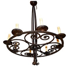 antique French Art Deco wrought iron chandelier