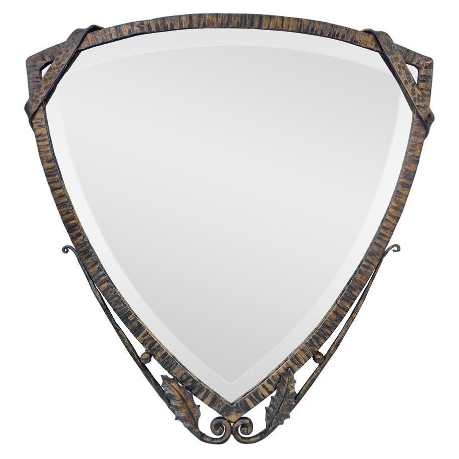 Antique French Art Deco Wrought Iron Mirror, circa 1930