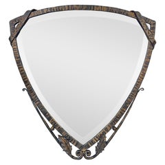 Antique French Art Deco Wrought Iron Mirror, circa 1930