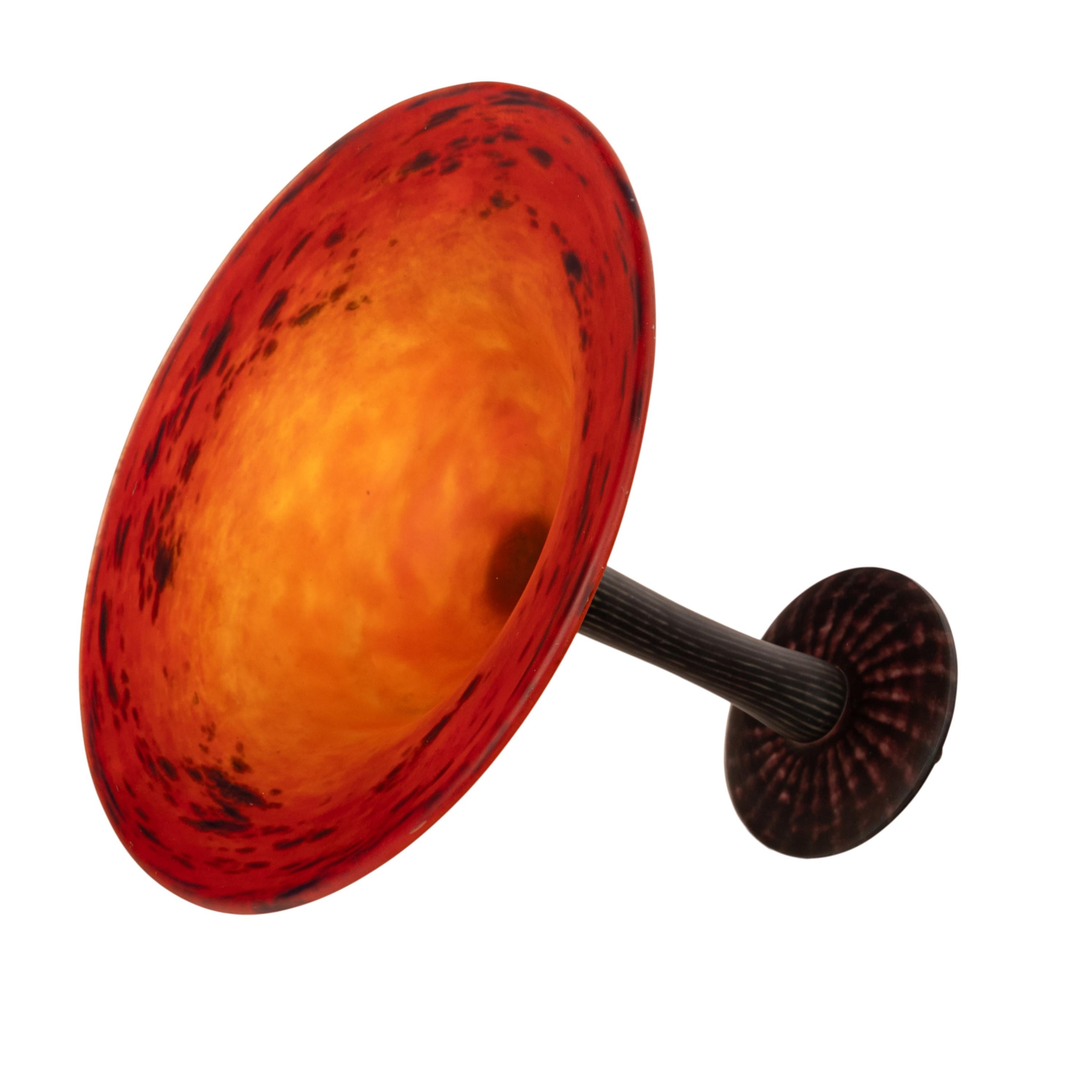 Antique French Art Glass Art Deco Schneider Orange Glass Coupe Bowl 1920 in vendita 3