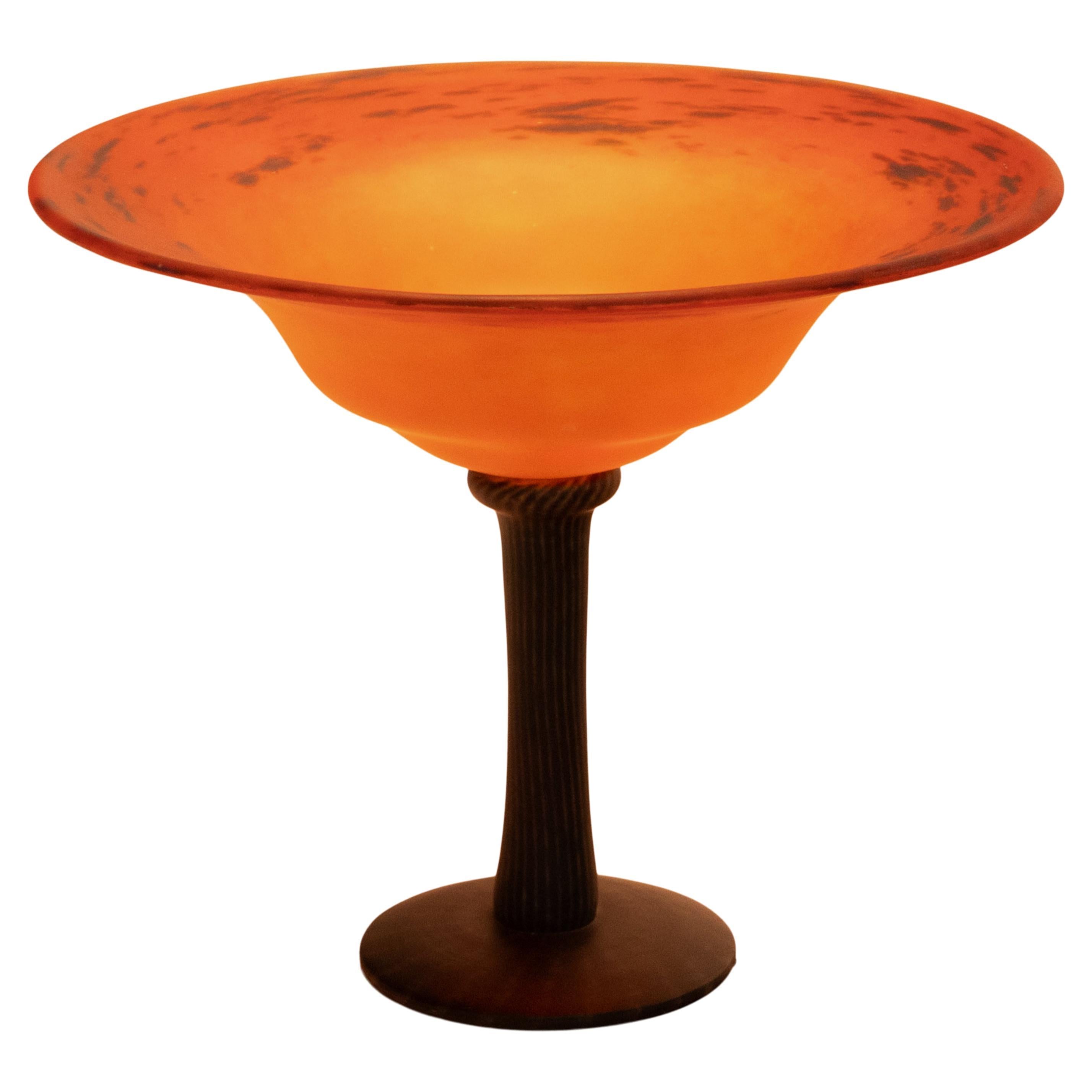 Art Déco Antique French Art Glass Art Deco Schneider Orange Glass Coupe Bowl 1920 in vendita