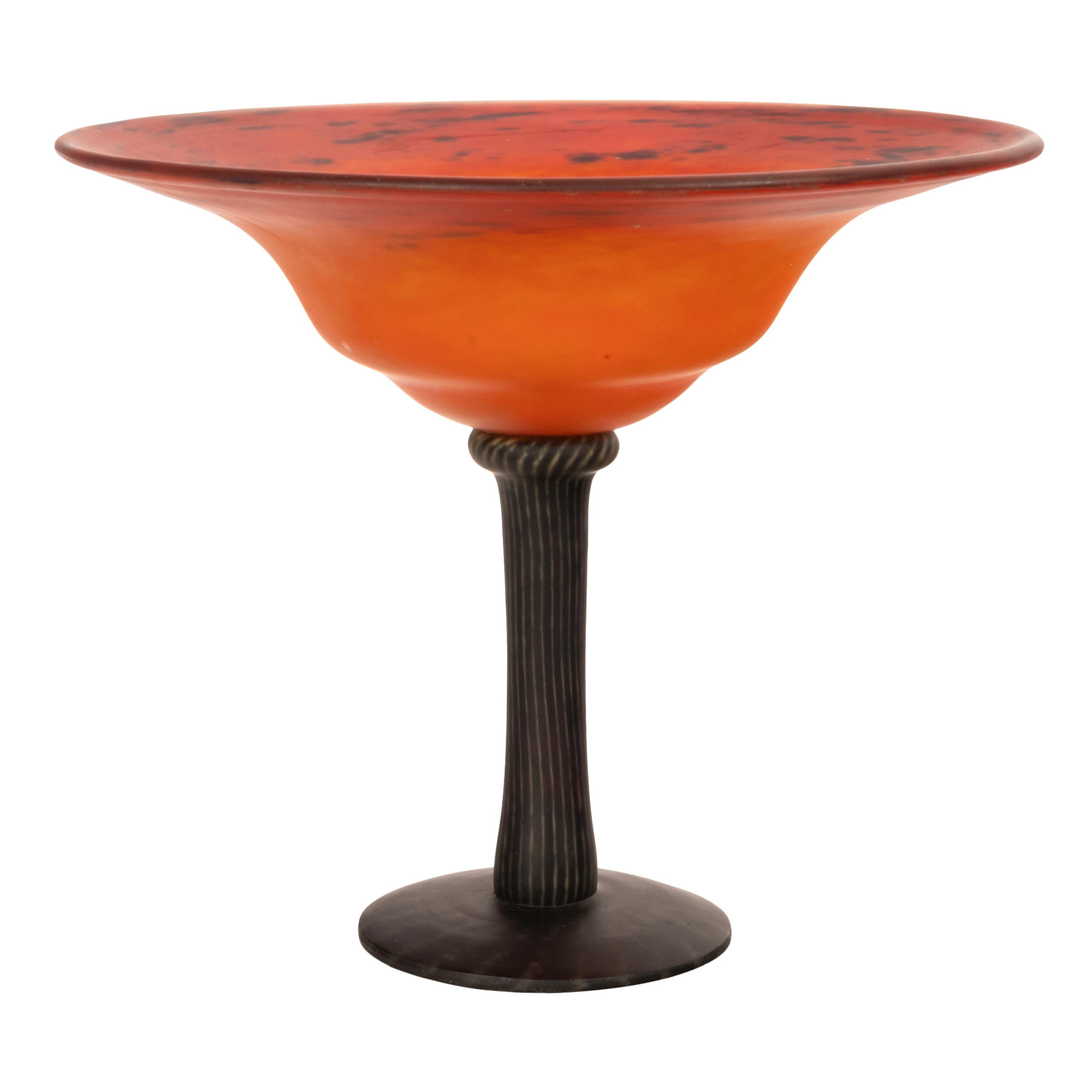 Vetro artistico Antique French Art Glass Art Deco Schneider Orange Glass Coupe Bowl 1920 in vendita