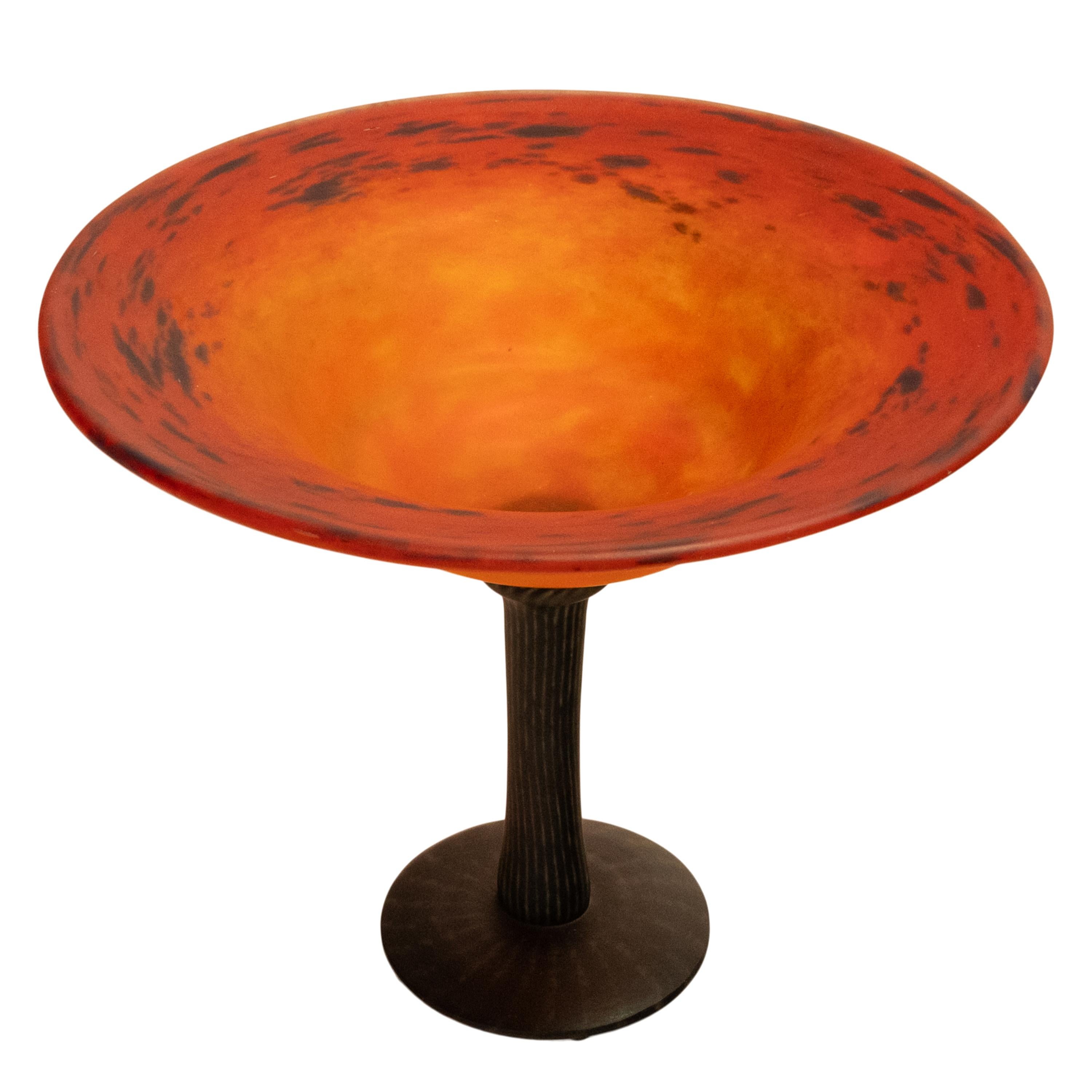 Antique French Art Glass Art Deco Schneider Orange Glass Coupe Bowl 1920 in vendita 1