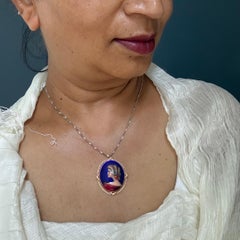 Antique French Art Nouveau 14K Gold Hand-Painted Enamel Portrait Pendant
