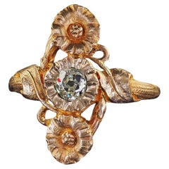 Antique French Art Nouveau Or jaune 18K Diamonds Mine Ancienne Bague florale