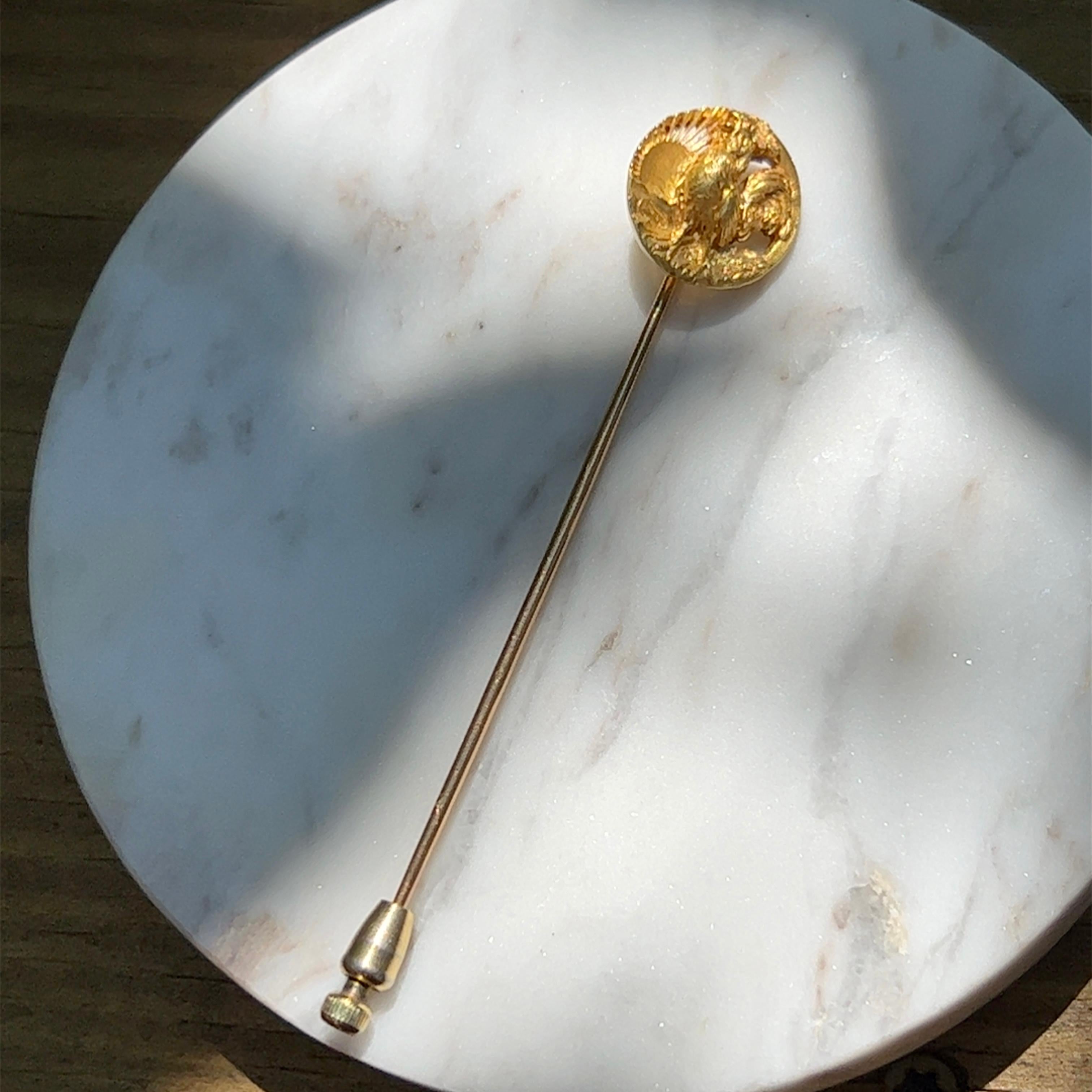 Antique French Art Nouveau 18K Yellow Gold Plisson Et Hartz Stick Pin 7