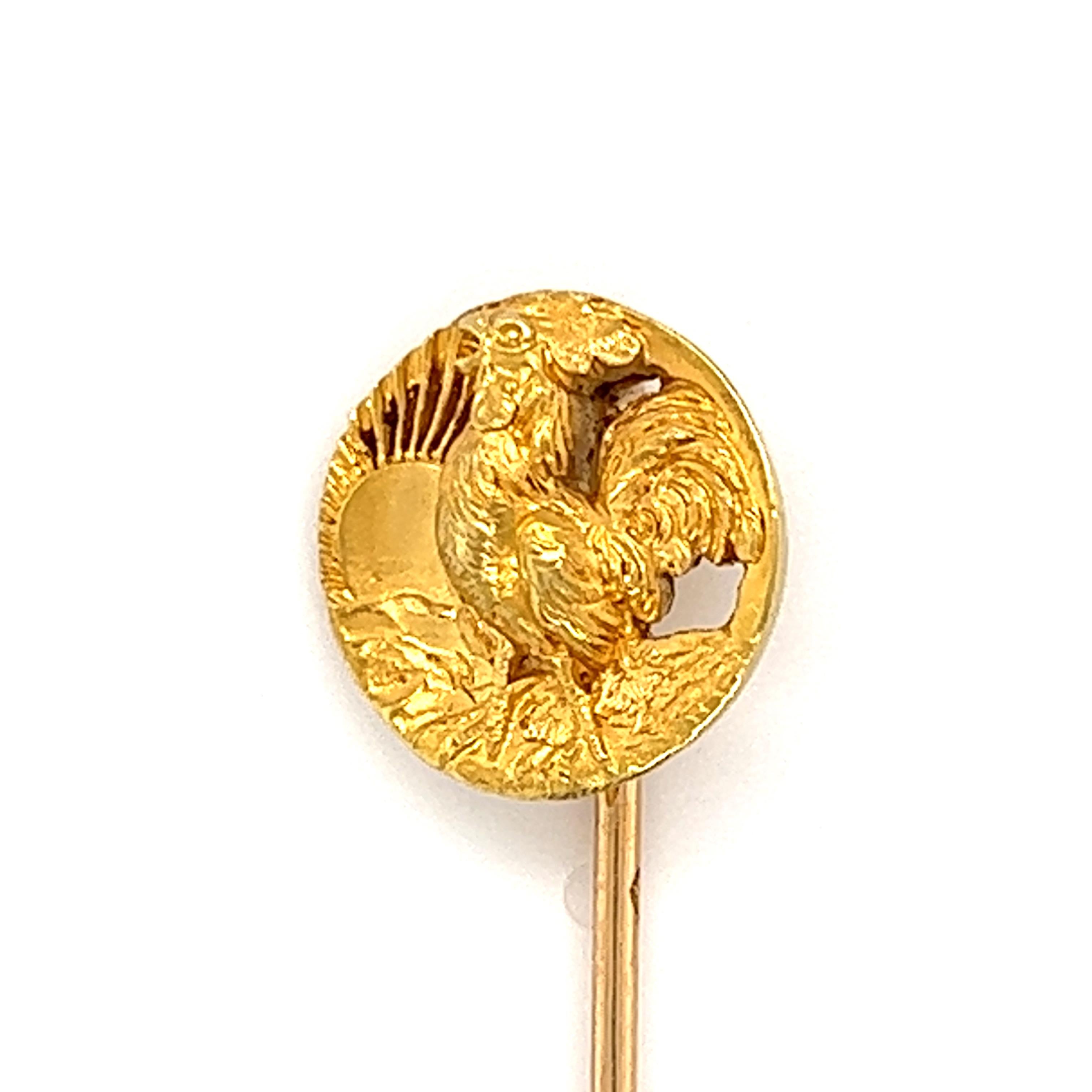 Antique French Art Nouveau 18K Yellow Gold Plisson Et Hartz Stick Pin 1