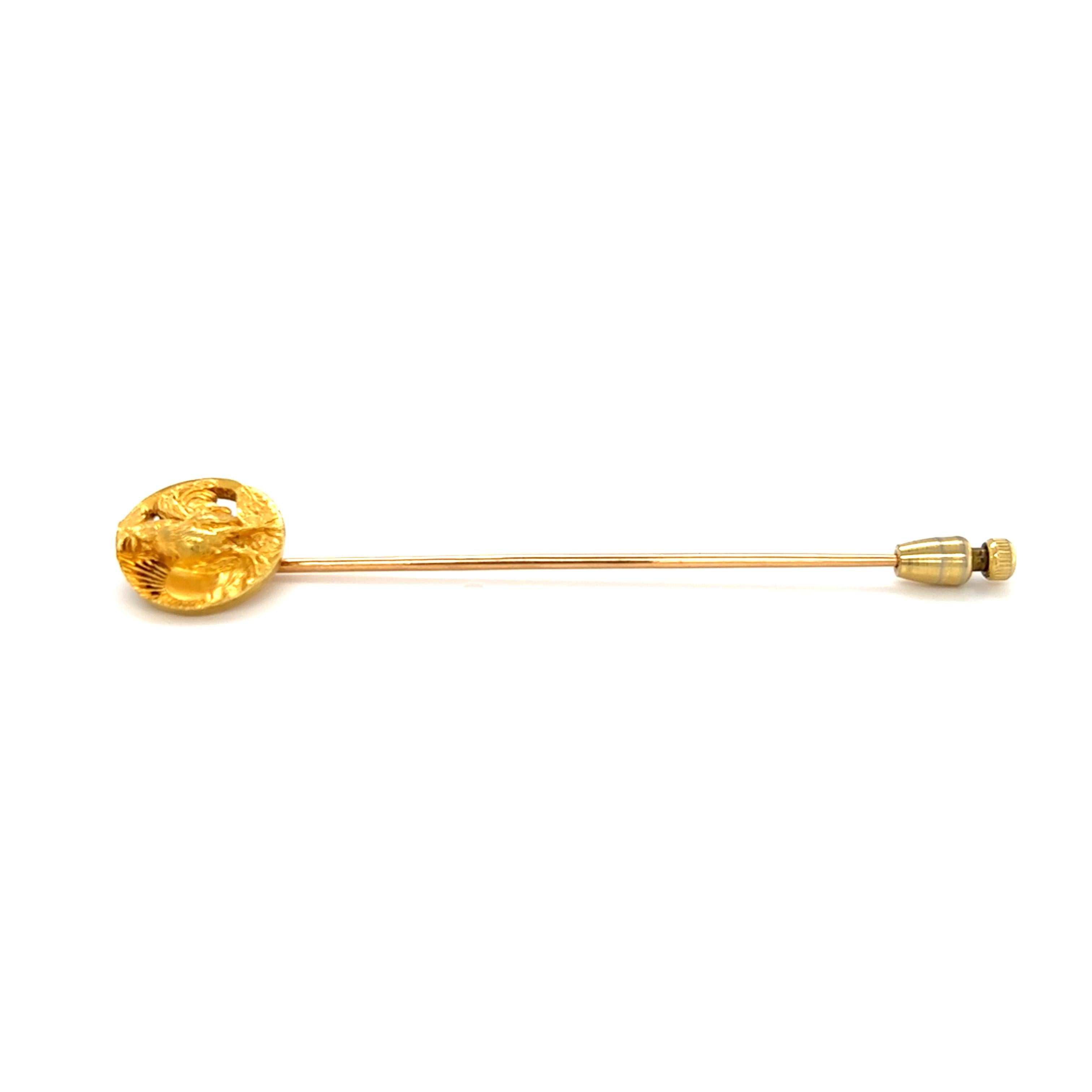 Antique French Art Nouveau 18K Yellow Gold Plisson Et Hartz Stick Pin 3