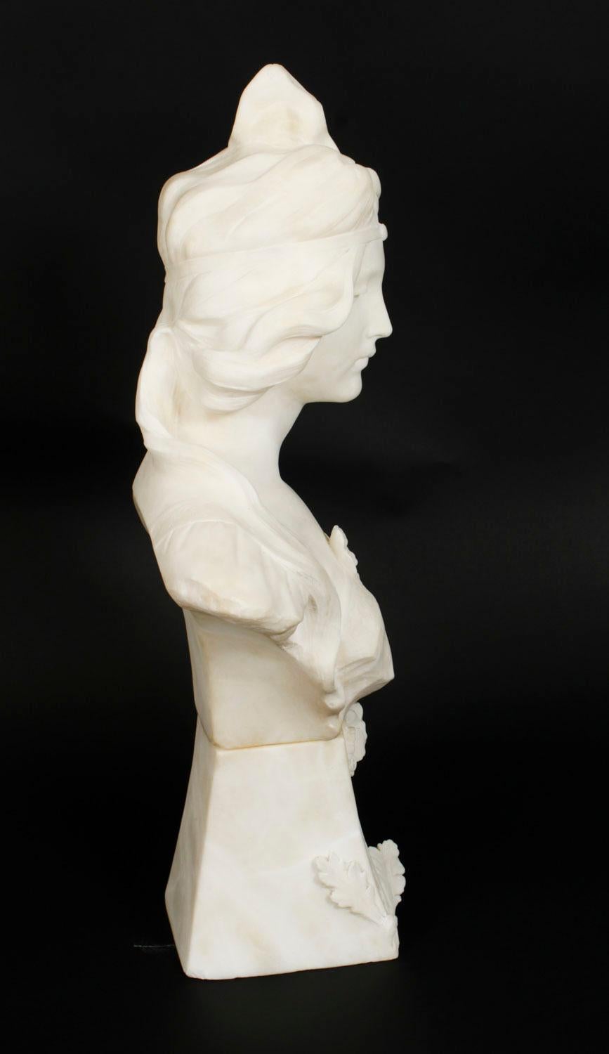 Antique French Art Nouveau Alabaster Portrait Bust 19th C For Sale 5