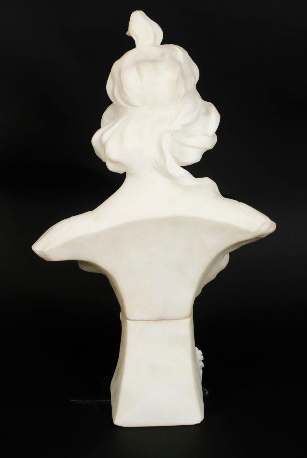 Antique French Art Nouveau Alabaster Portrait Bust 19th C For Sale 6