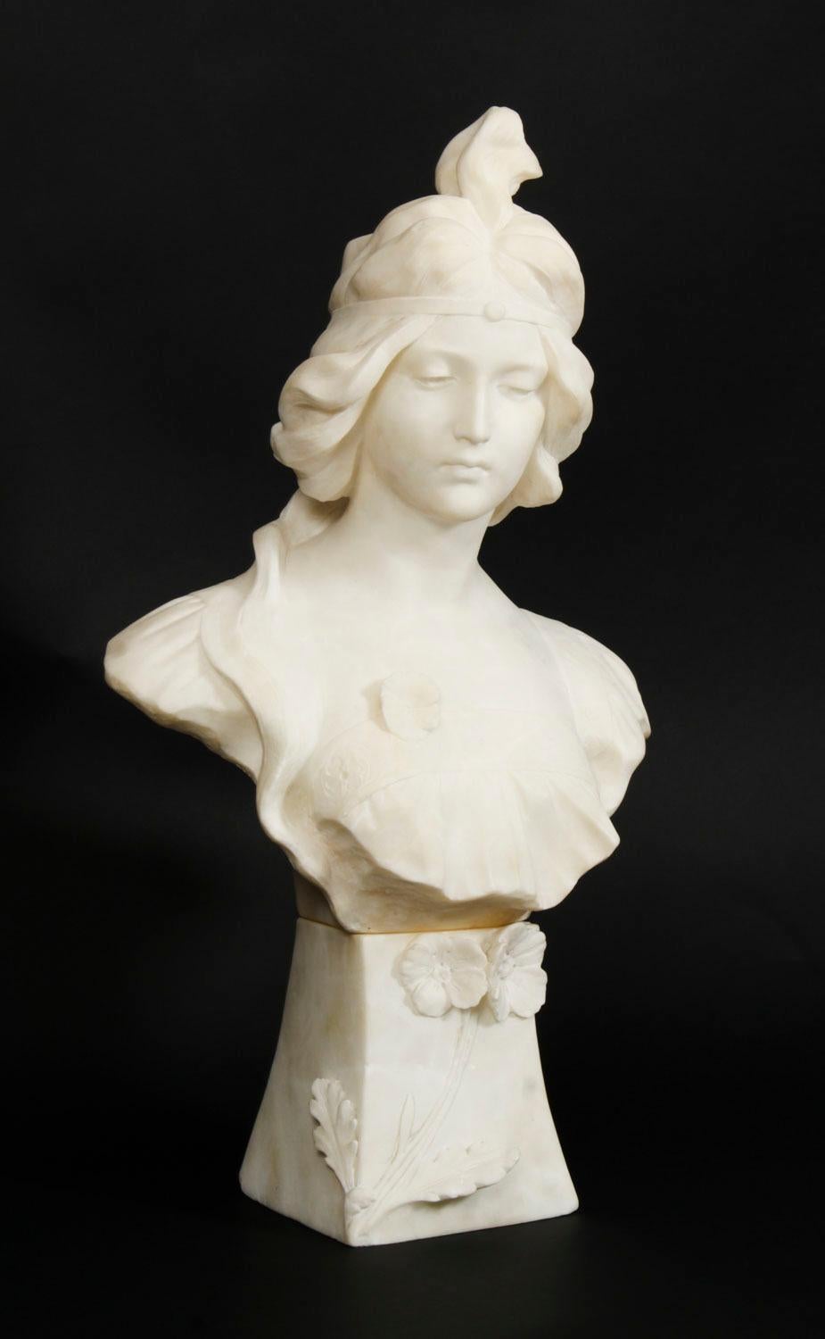 Marble Antique French Art Nouveau Alabaster Portrait Bust 19th C For Sale