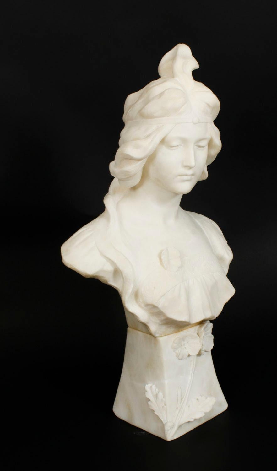 Antique French Art Nouveau Alabaster Portrait Bust 19th C For Sale 4