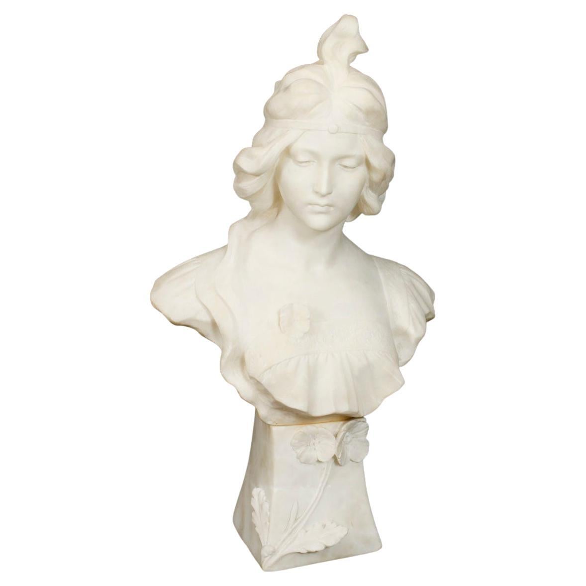 Buste de portrait en albâtre de style Art nouveau français ancien, 19ème siècle